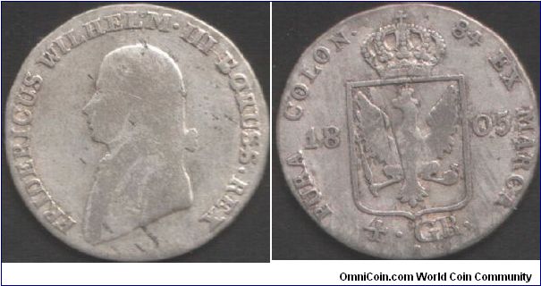 Prussia - 1805 silver 4 groschen. Napoleonic era.