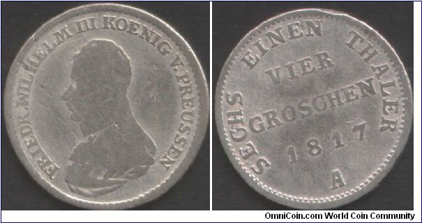 Prussia - 1817 silver 4 groschen. Napoleonic era. Flatly struck