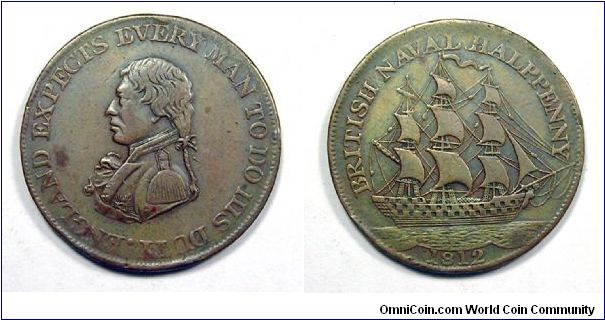 Horatio Nelson. British naval halfpenny

28 mm.