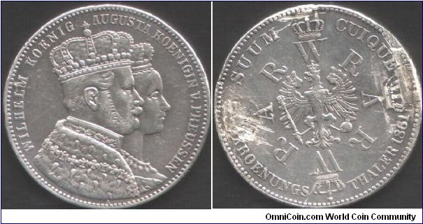 Prussia - 1861 commemorative  Thaler. Sadly another ex jewellery item.