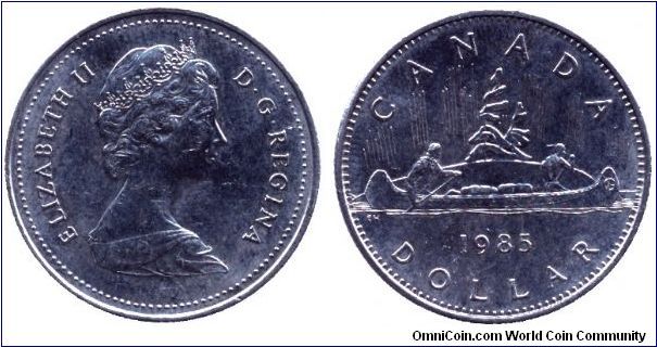 Canada, 1 dollar, 1985, Ni, Queen Elizabeth II, Canadian Canoe.                                                                                                                                                                                                                                                                                                                                                                                                                                                     