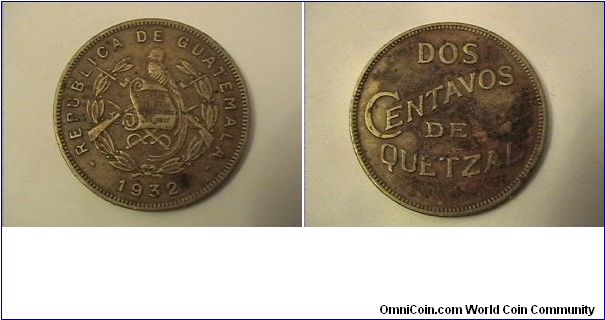 REPUBLICA DE GUATEMALA
DOS CENTAVOS DE QUETZAL
brass