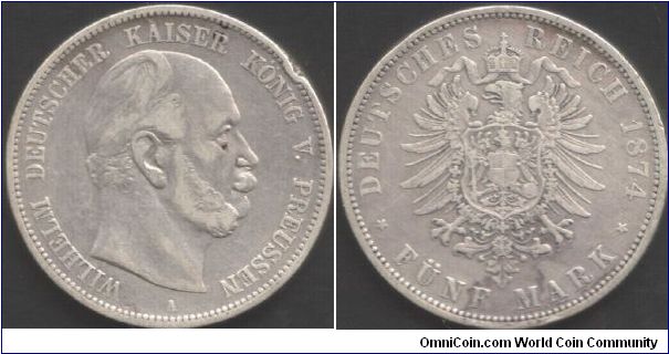Prussia - 1874A 5 marks