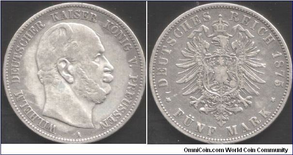 Prussia - 1875A 5 marks