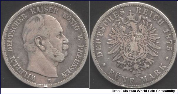 Prussia - 1875B 5 marks