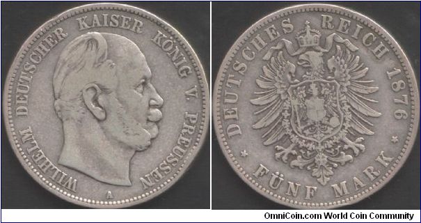Prussia - 1876A 5 marks