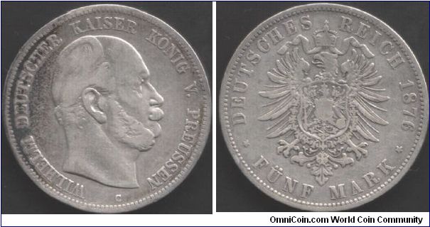 Prussia - 1876C 5 marks