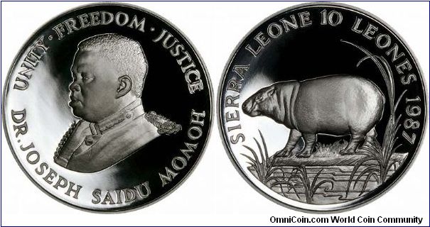 Another hippopotamus coin, this time on a silver proof crown issued as part of an international series for the WWF World Wildlife Fund.