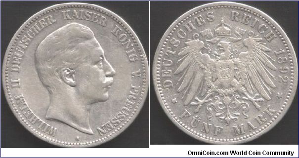 Prussia - 1892 5 marks