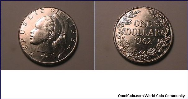 REPUBLIC OF LIBERIA
ONE DOLLAR
0.9000 silver
