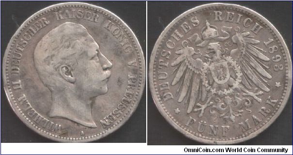 Prussia - 1893 5 marks