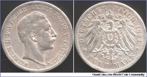 Prussia - 1894 5 marks