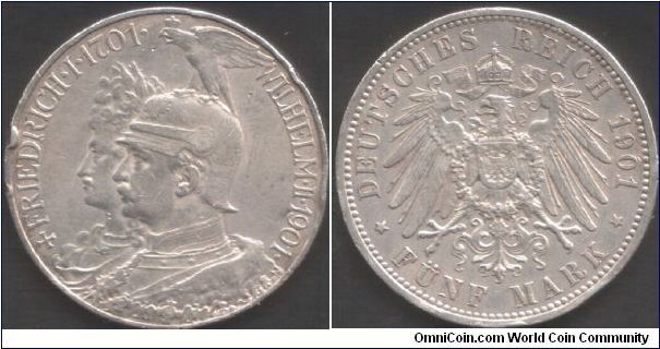 Prussia - commem. 1901 5 marks