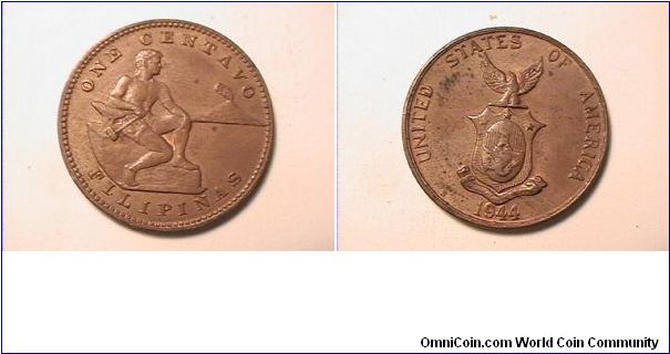 ONE CENTAVO FILIPINAS
UNITED STATES OF AMERICA 1944-S