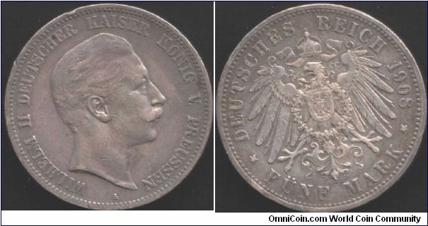 Prussia - 1908 5 marks