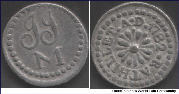 1782 Communion token (lead) from Rathillet, Fife.