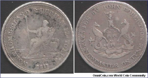 Newcastle Shilling. A private silver token issued during the coin shortages of the Napoleonic era.
