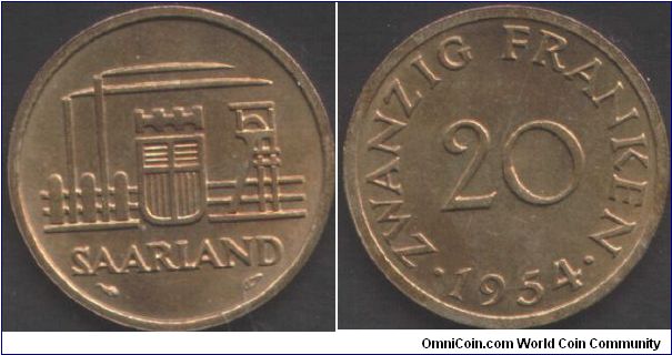 Saarland - 20 Franken when under French administration.