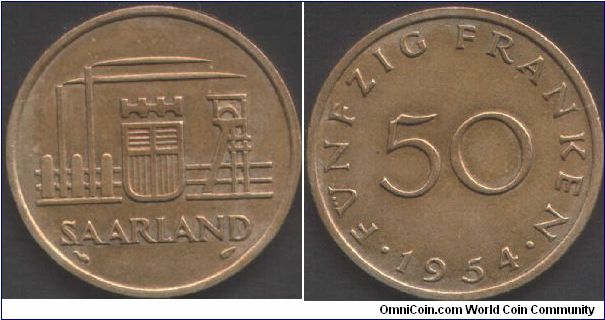 Saarland - 50 Franken when under French administration.