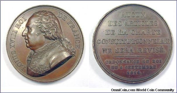 Louis XVIII. Confirmation of 1814 Constitution.
Mm. 40,5