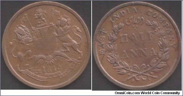 1835 1/2 Anna British East India Company during colonial period. Calcutta mint and medal rotation