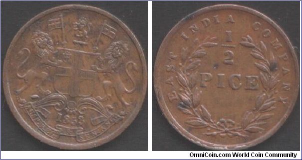 1853 `Pice', British East India Company during colonial period. Calcutta mint and medal rotation