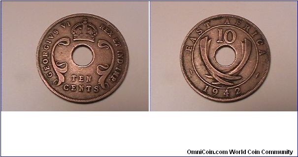 GEORGIVS VI REX ET IND IMP 
EAST AFRICA 10 CENTS
bronze