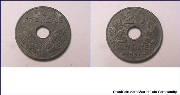 ETAT FRANCAISE
20 CENTIMES
zinc