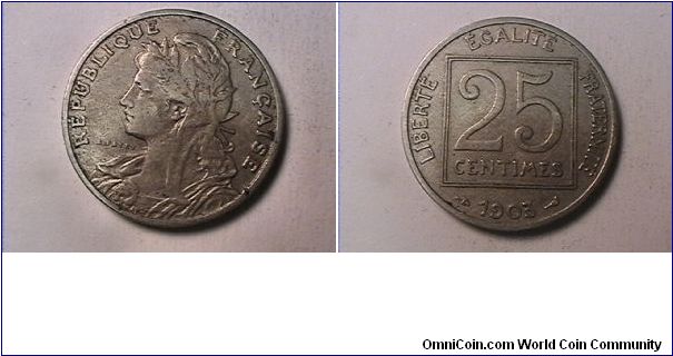 REPUBLIQUE FRANCAISE
LIBERTE EGALITE FRATERNITE
25 CENTIMES
nickel