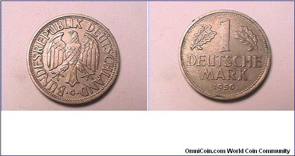 BUNDESREPUBLIK DEUTSCHLAND
1 DEUTSCHE MARK
1950-G
copper-nickel