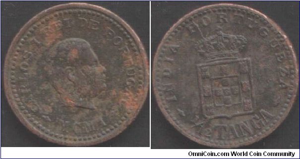 Portuguese India - 1/12th Tanga. god awful corroded example, but it's better than nothing.
