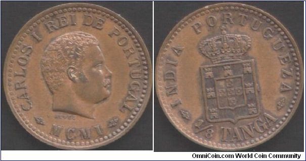 Portuguese India - 1/8th Tanga. Some staining but a good EF