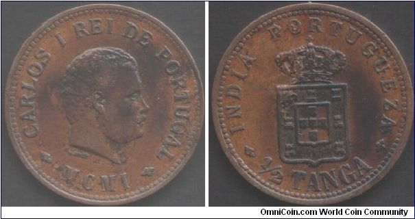 Portuguese India - 1/2 Tanga. Strong VF coin, some dark staining.