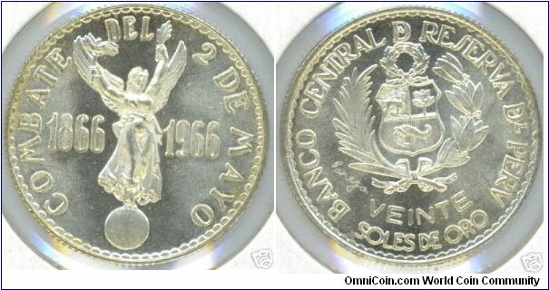 20 Soles Silver coin.
1866-1966
