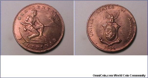 ONE CENTAVO FILIPINAS
UNITED STATES OF AMERICA 1944-S
bronze