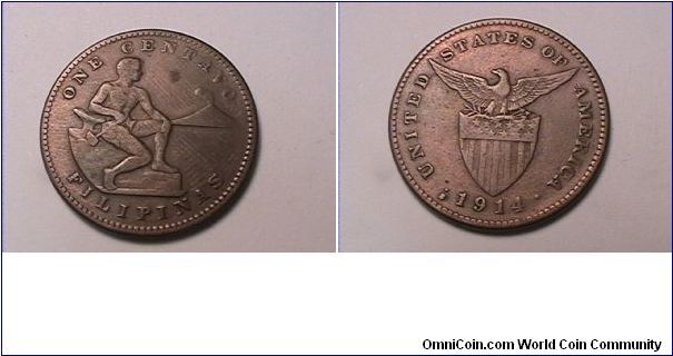 ONE CENTAVO FILIPINAS
UNITED STATES OF AMERICA
1914-S
bronze