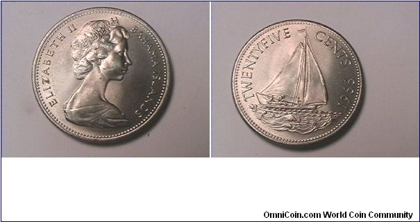ELIZABETH II BAHAMA ISLANDS
TWENTY FIVE CENTS
nickel