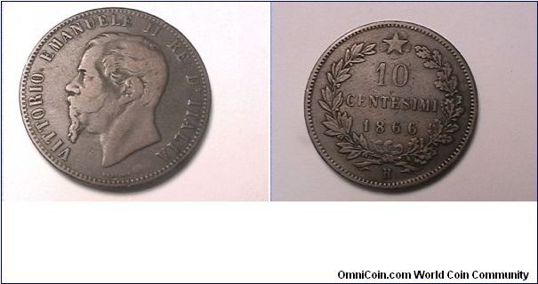VITTORIO EMANUELE II RE D'ITALIA
10 CENTESIMI
1866-H
copper