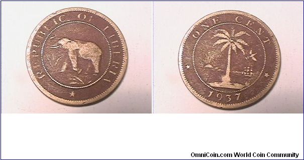 REPUBLIC OF LIBERIA
ONE CENT
brass