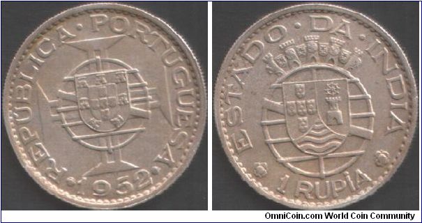 Portuguese India - 1952 Rupia. Copper nickel.