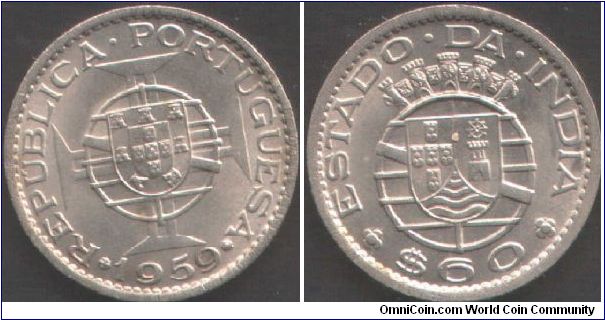 Portuguese India -1959 copper nickel 60 centavos