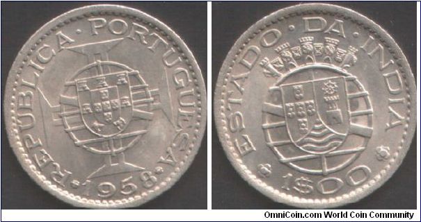 Portuguese India -1958 copper nickel 1 escudo