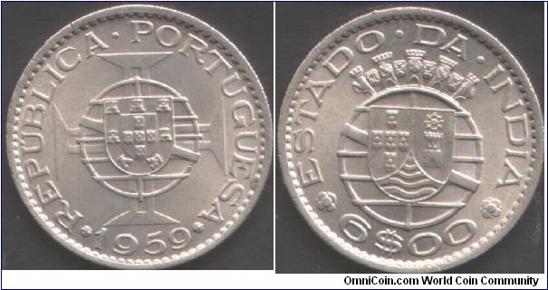 Portuguese India -1959 copper nickel 6 escudos