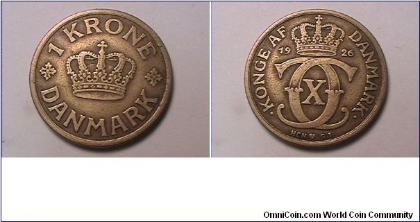 CHRISTIAN X KONGE AF DANMARK
1926 HCN-GJ
1 KRONE DANMARK
alum-bronze