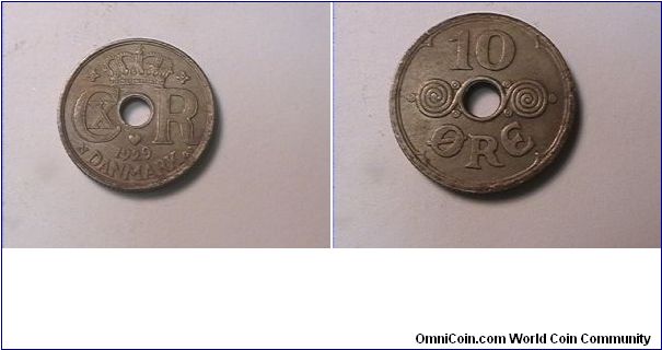 CHRISTIAN X DANMARK 1929 N-GJ
10 ORE 
bronze