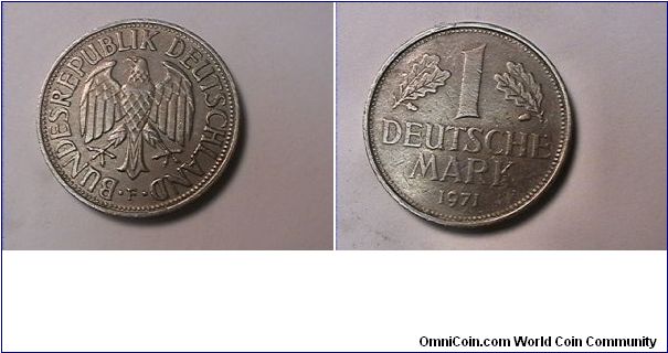 BUNDESREPUBLIK DEUTSCHLAND
1 DEUTSCHE MARK
1971-F
copper-nickel