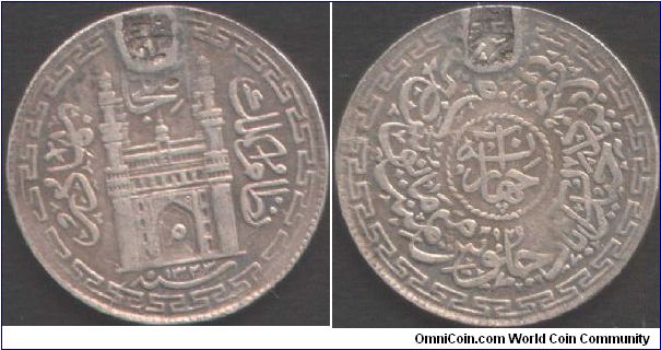 Hyderabad - 1905 4 annas (AH1323 yr39). ex jewellery.