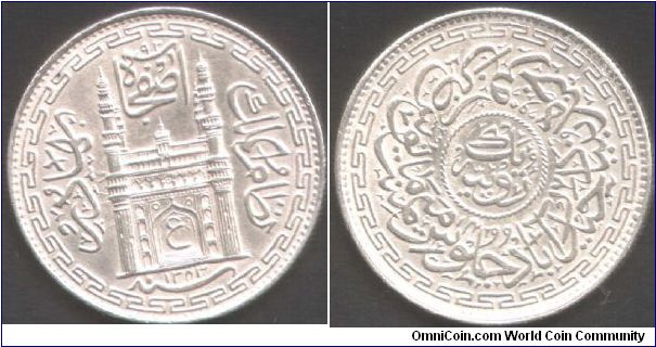 Hyderabad - 1924 Rupee  (AH1343 yr14). Nice flawless coin.