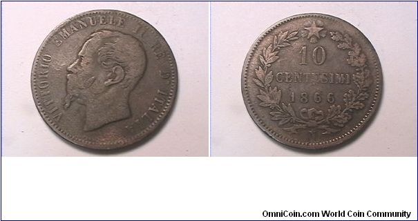 VITTORIO EMANUELE II RE D'ITALIA
10 CENTESIMI 1866-N
copper