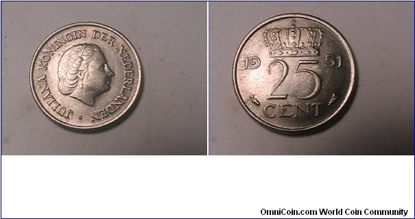 JULIANA KONINGIN DER NEDERLANDEN
25 CENTS
nickel